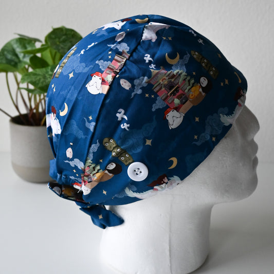 SPIRITED AWAY FLYING AT NIGHT WITH HAKU THEMED SATIN LINED REGULAR SCRUB CAP