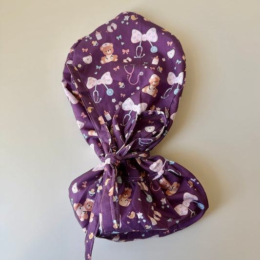 LABOR AND DELIVERY THEMED SATIN LINED PONYTAIL SCRUB CAP
