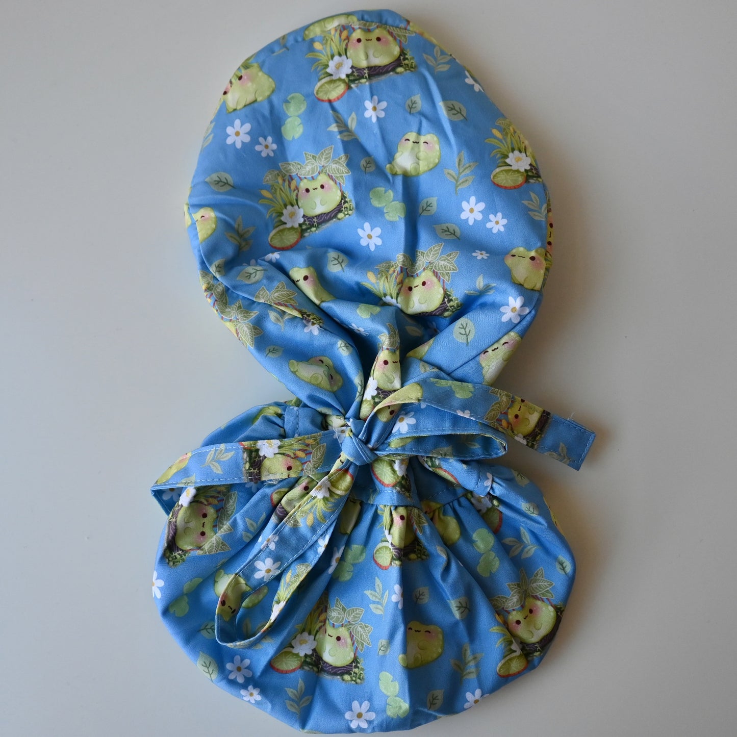 KAWAII FROG THEMED SATIN LINED PONYTAIL SCRUB CAP
