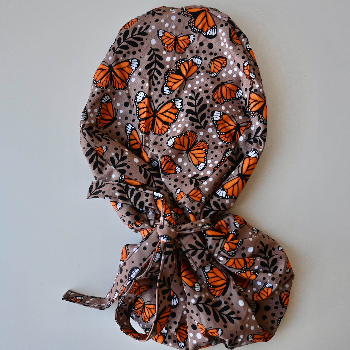 MONARCH BUTTERFLY THEMED SATIN LINED PONYTAIL SCRUB CAP
