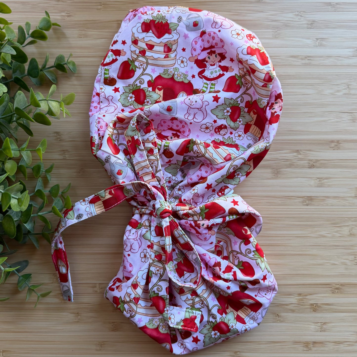 STRAWBERRY SHORTCAKE THEMED SATIN LINED PONYTAIL SCRUB CAP