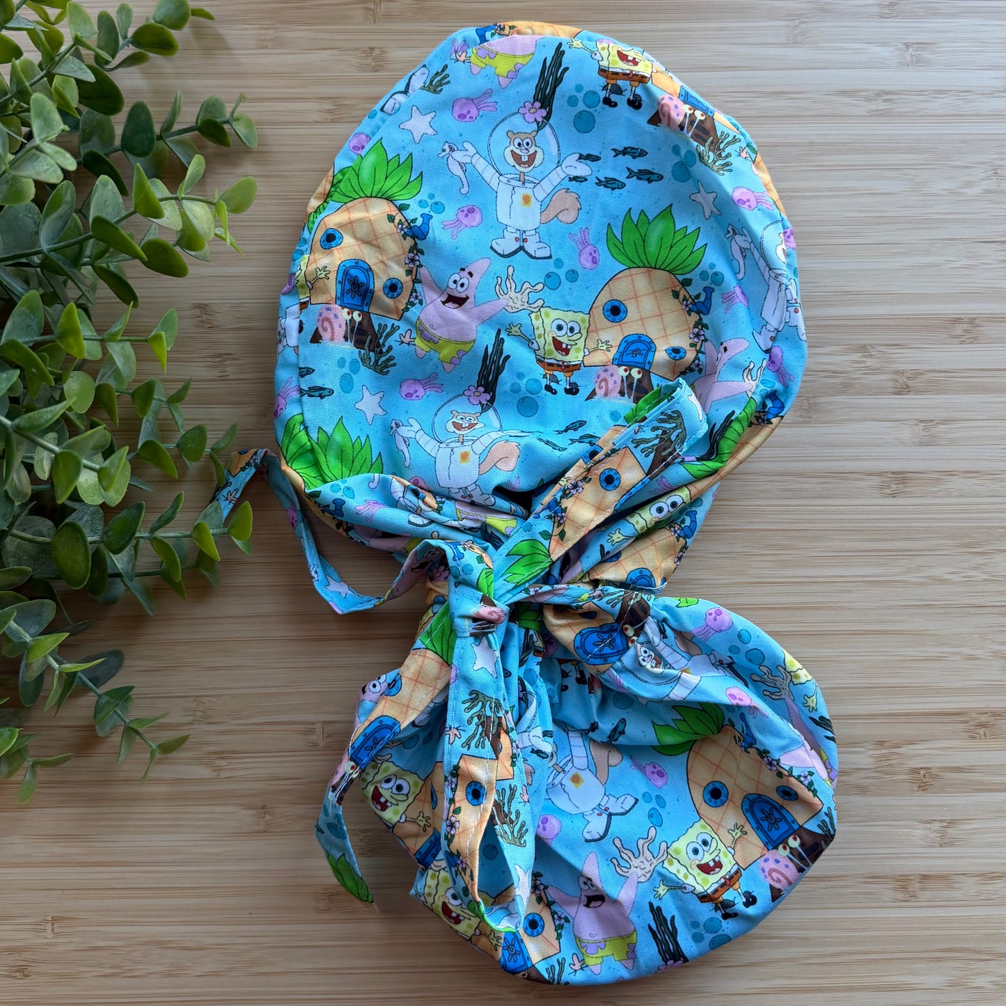 SPONGEBOB THEMED SATIN LINED PONYTAIL SCRUB CAP