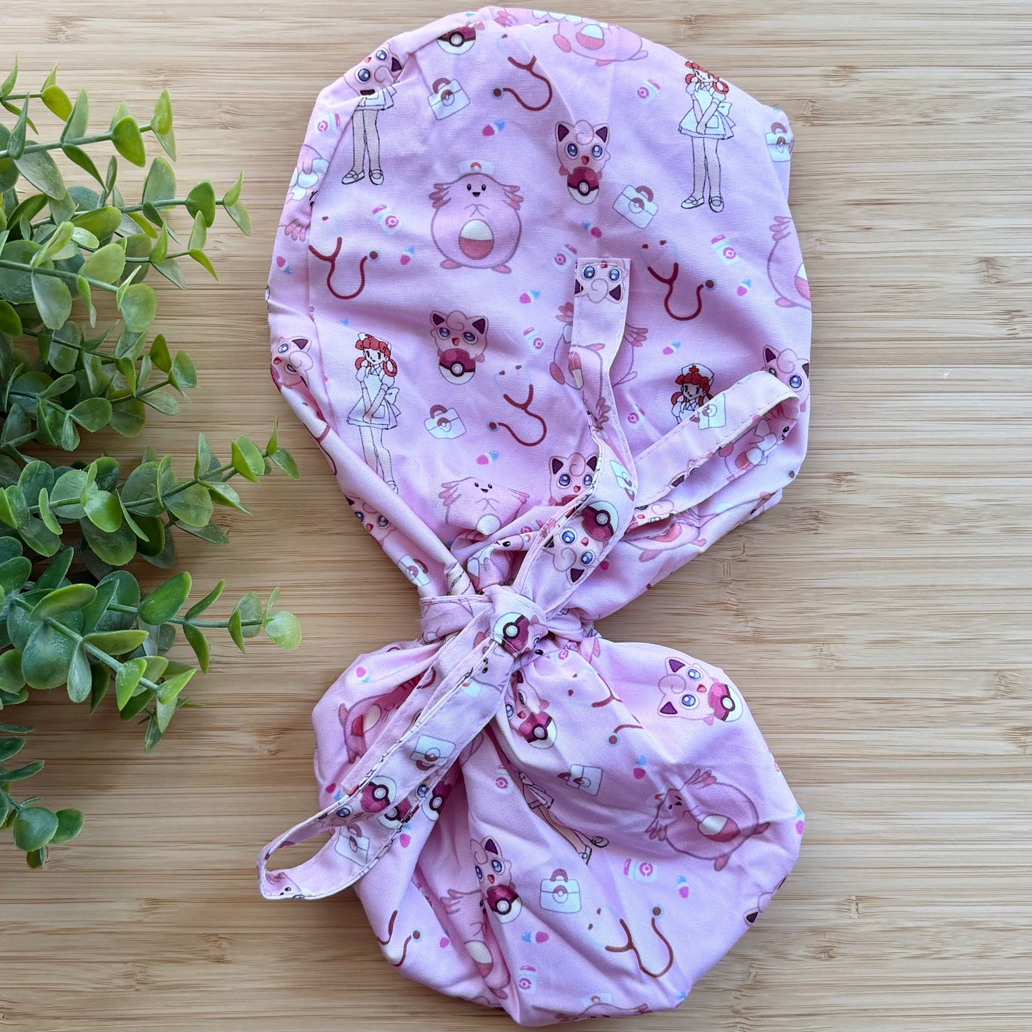 POKEMON - CHANSEY AND NURSE JOY THEMED SATIN LINED PONYTAIL SCRUB CAP