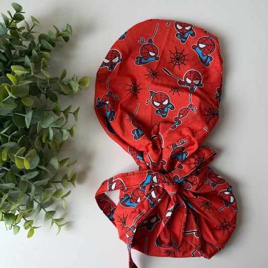 SPIDERMAN CHIBI SATIN LINED PONYTAIL SCRUB CAP