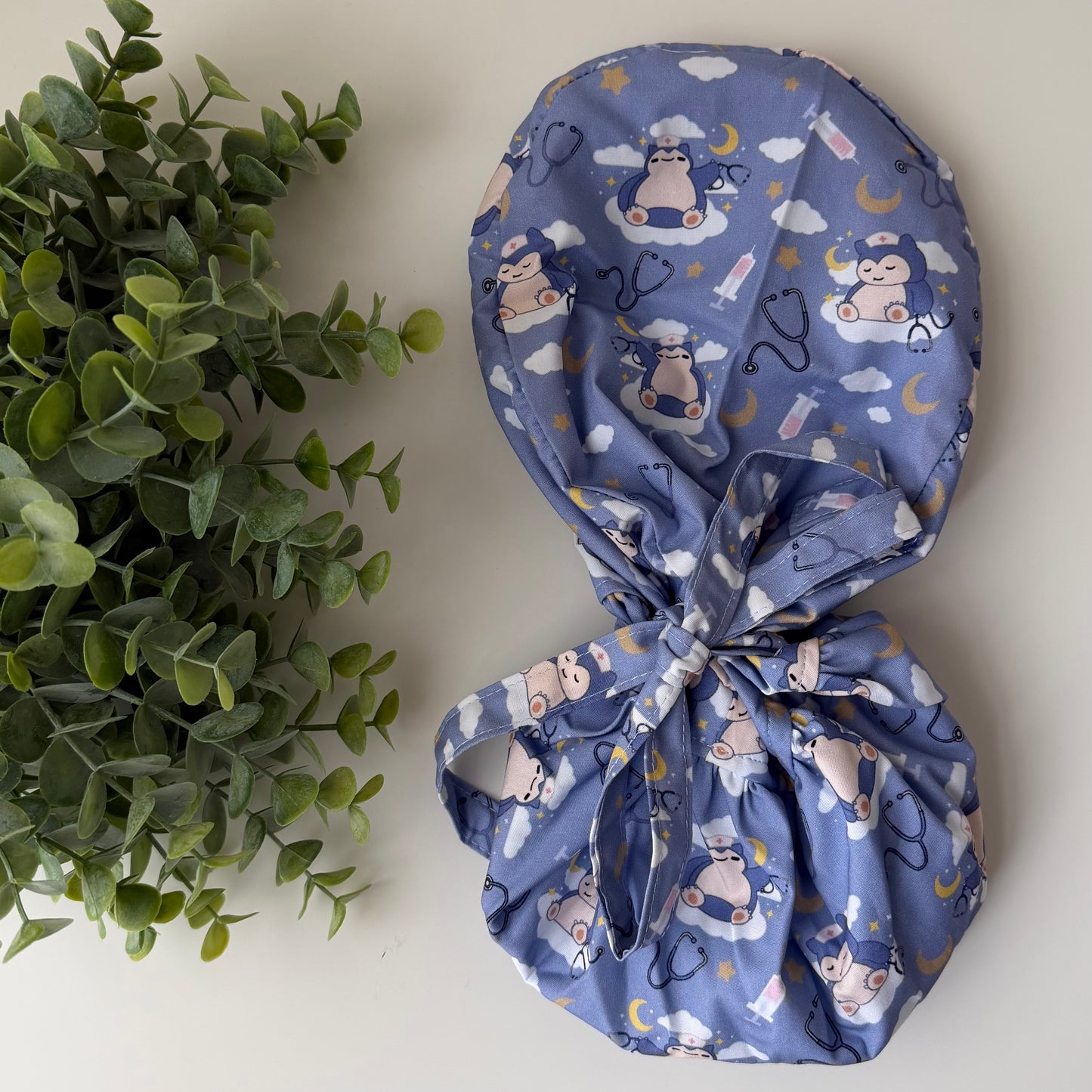 POKEMON - MEDICAL SNORLAX THEMED SATIN LINED PONYTAIL SCRUB CAP