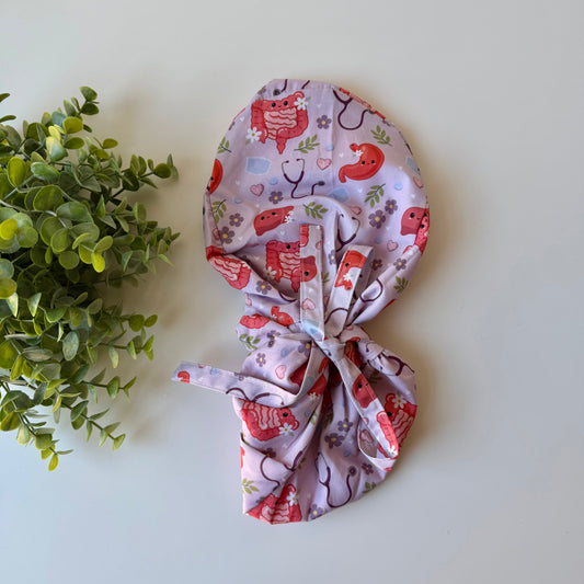 GASTROENTEROLOGY THEMED SATIN LINED PONYTAIL SCRUB CAP