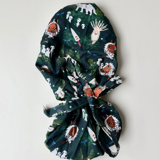 PRINCESS MONONOKE SATIN LINED PONYTAIL SCRUB CAP
