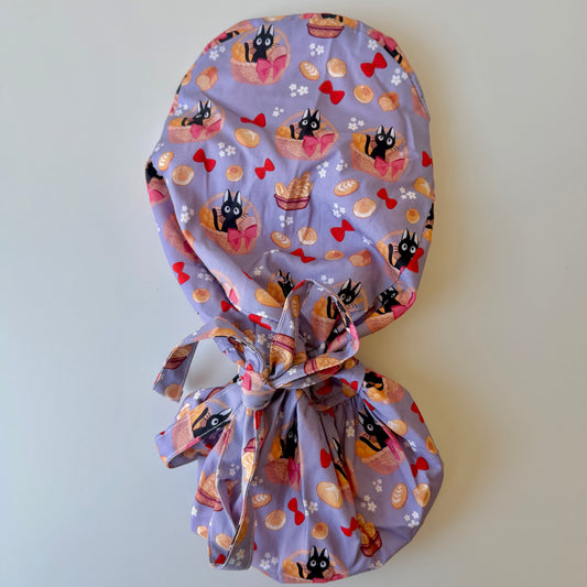 KIKI'S DELIVERY SERVICE JIJI IN BASKET SATIN LINED PONYTAIL SCRUB CAP