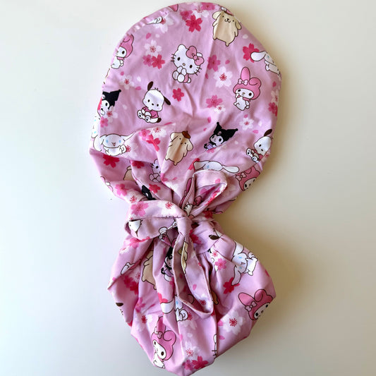 SANRIO CHARACTERS CHERRY BLOSSOM THEMED SATIN LINED PONYTAIL SCRUB CAP