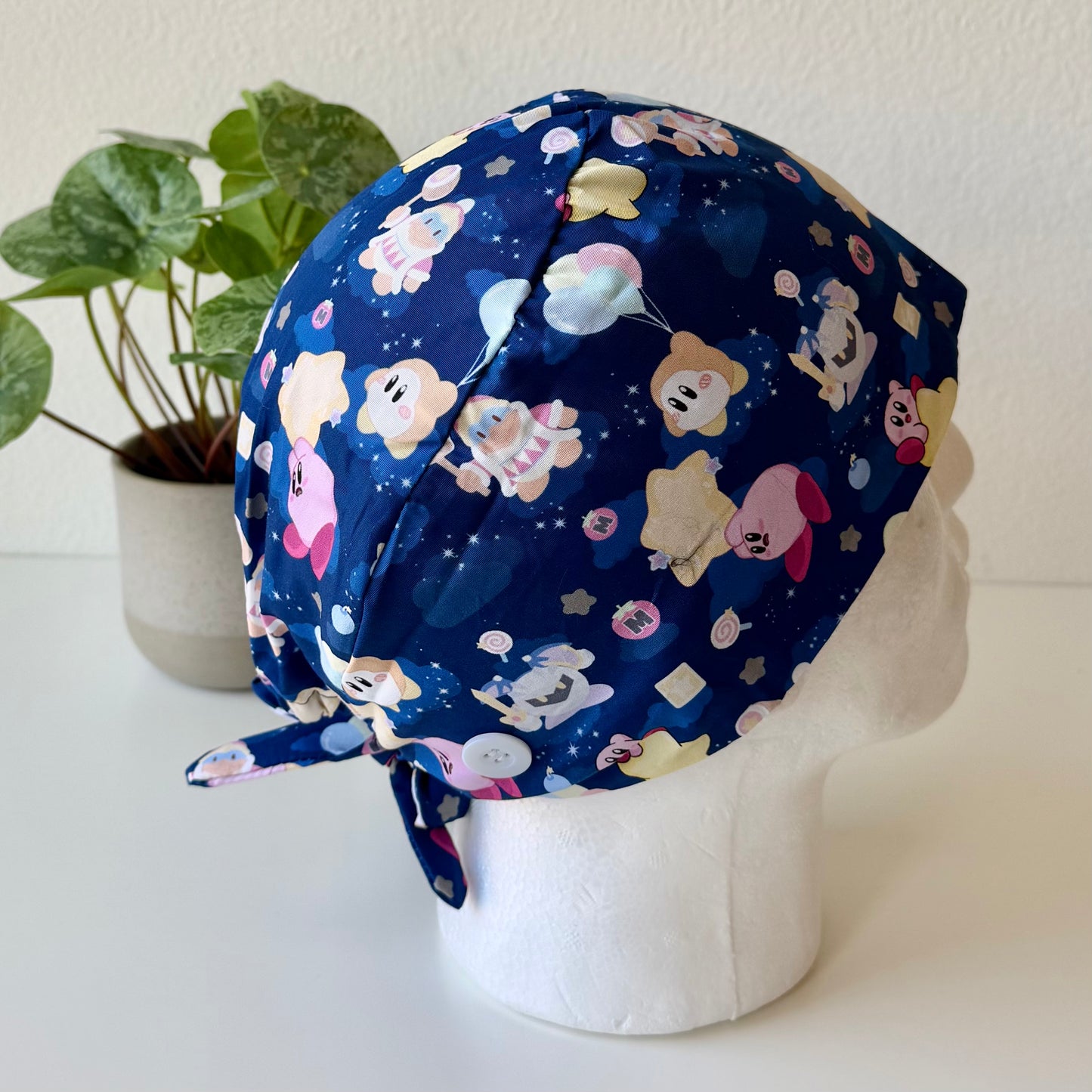 KIRBY - DARK BLUE WITH ITEMS THEMED SATIN LINED REGULAR SCRUB CAP