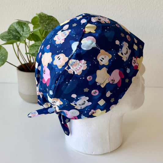 KIRBY - DARK BLUE WITH ITEMS THEMED SATIN LINED REGULAR SCRUB CAP