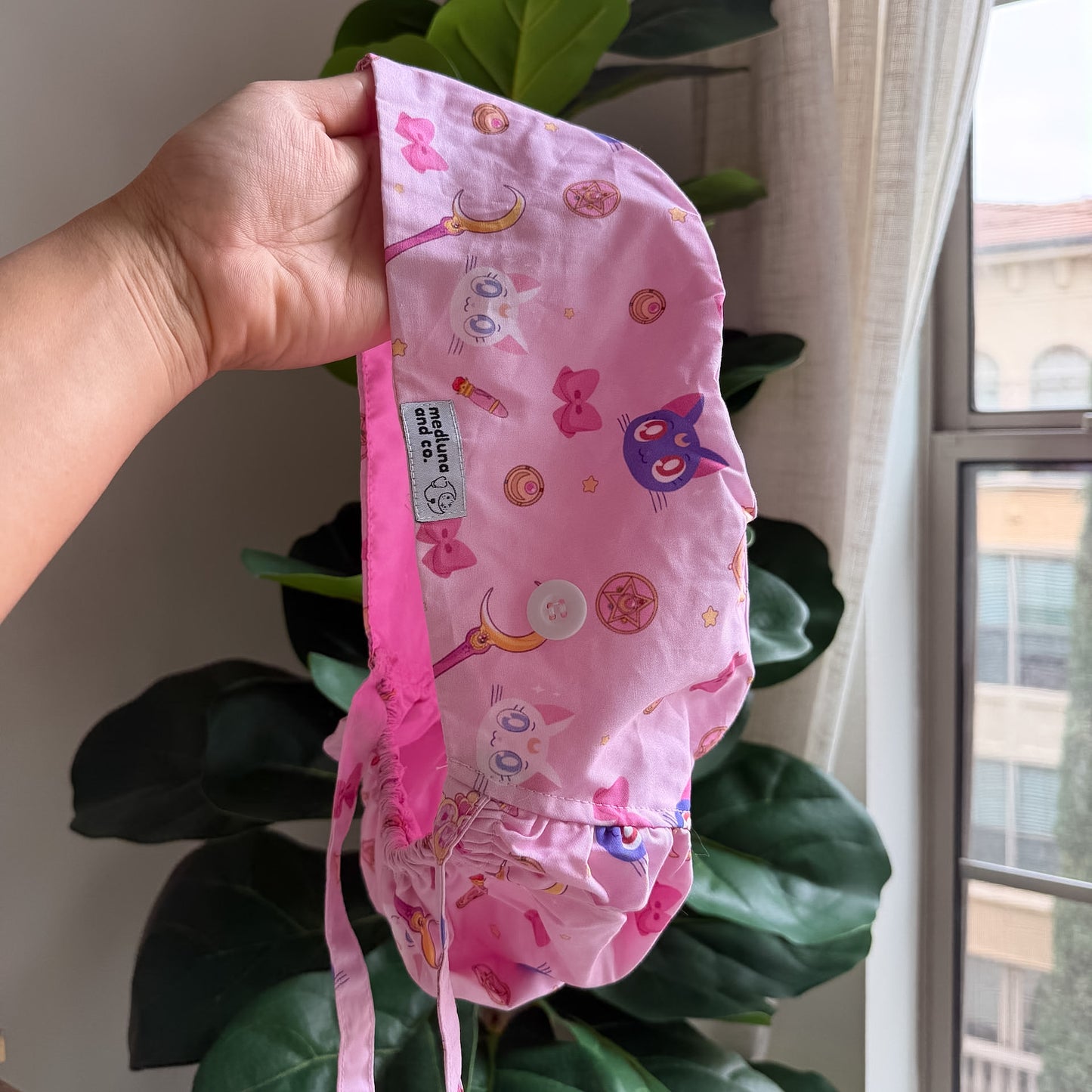 SAILOR MOON - LUNA AND ARTEMIS THEMED SATIN LINED PONYTAIL SCRUB CAP