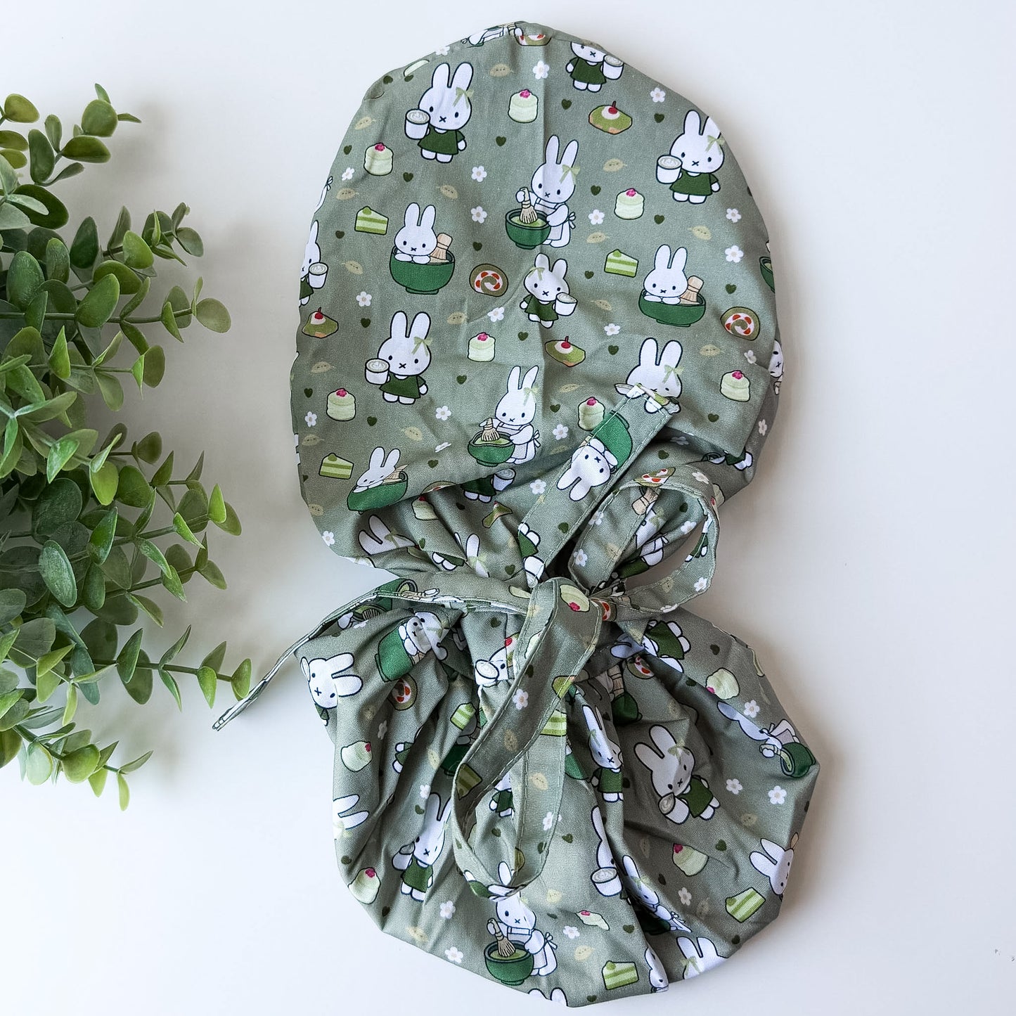 MIFFY MATCHA THEMED SATIN LINED PONYTAIL SCRUB CAP