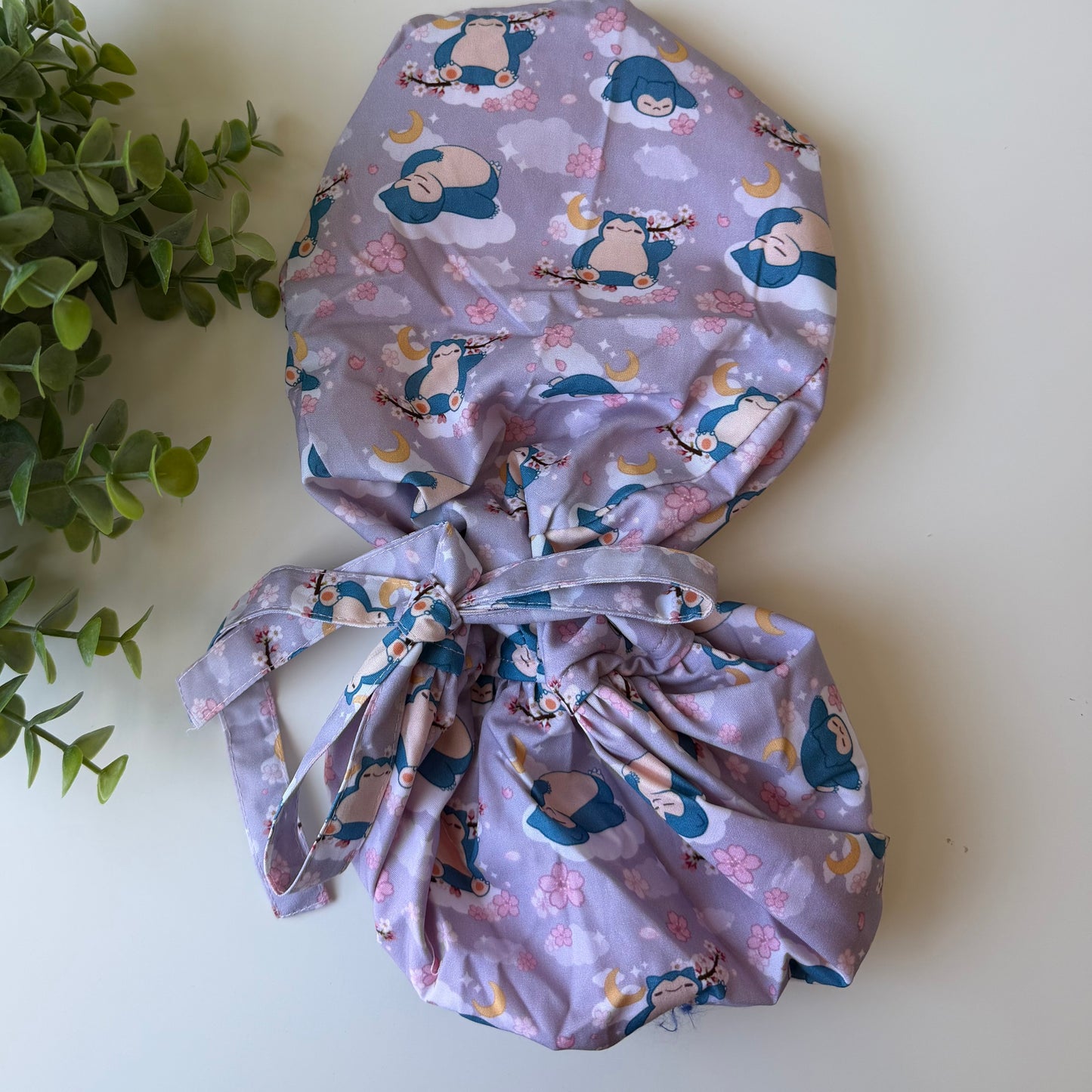 POKEMON - SNORLAX CHERRY BLOSSOM THEMED SATIN LINED PONYTAIL SCRUB CAP