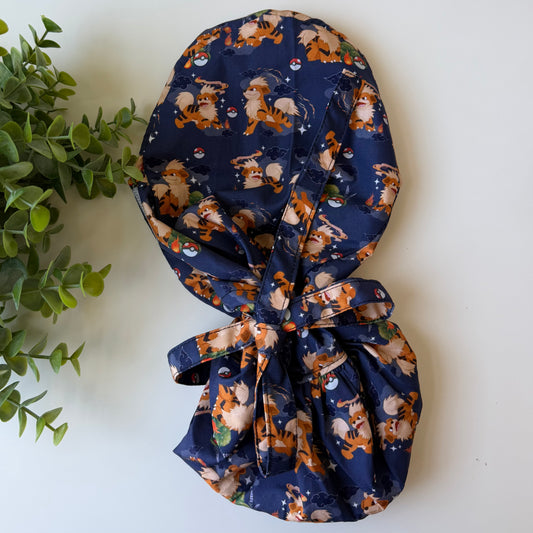 POKEMON - GROWLITHE THEMED SATIN LINED PONYTAIL SCRUB CAP