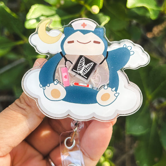 POKEMON - SNORLAX MEDICAL THEMED ACRYLIC SHAKER BADGE REEL