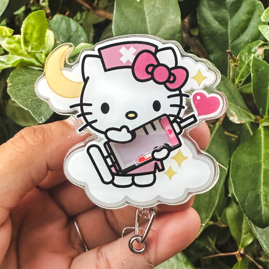 HELLO KITTY - MEDICAL THEMED ACRYLIC SHAKER BADGE REEL