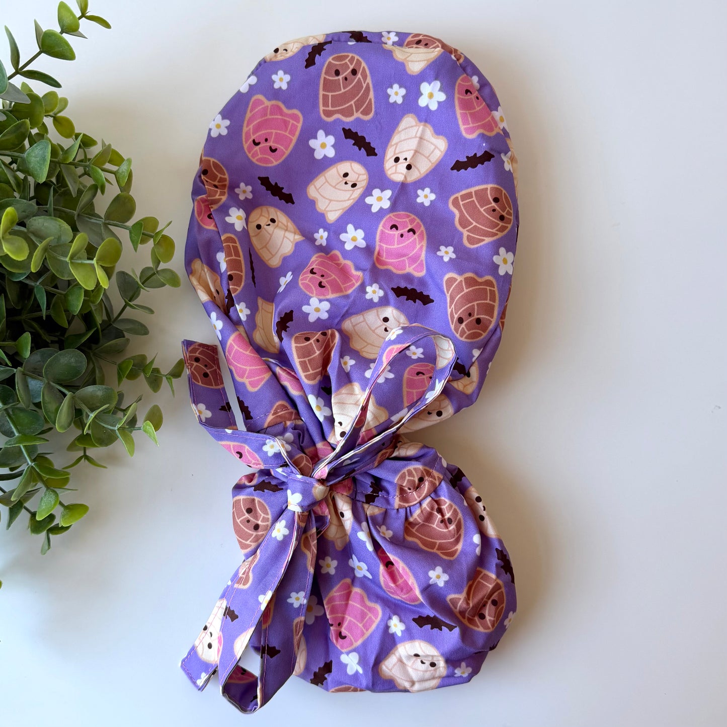 GHOST CONCHAS THEMED SATIN LINED PONYTAIL SCRUB CAP