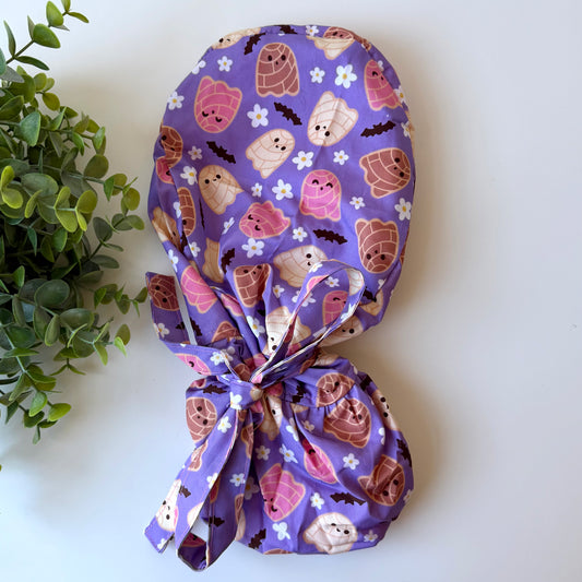 GHOST CONCHAS THEMED SATIN LINED PONYTAIL SCRUB CAP