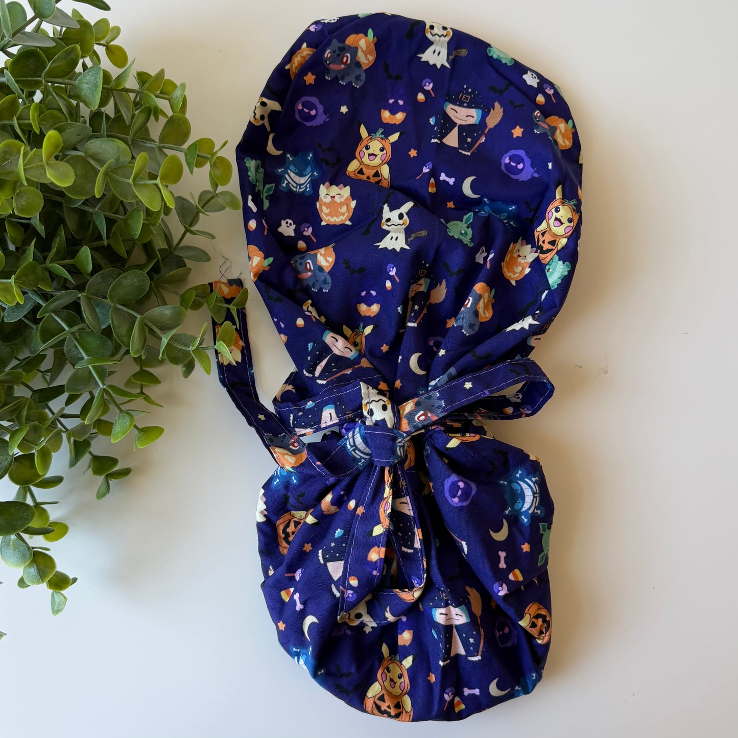 POKEMON HALLOWEEN THEMED SATIN LINED PONYTAIL SCRUB CAP
