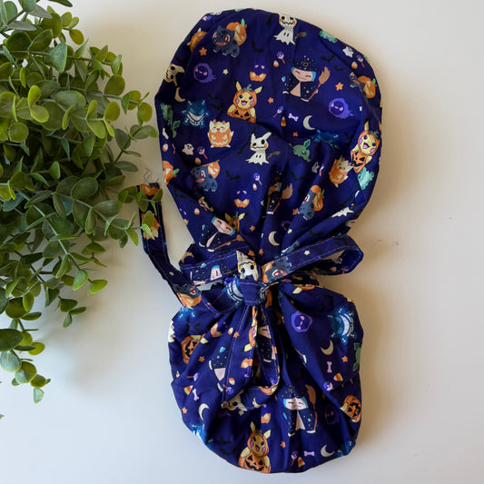 POKEMON HALLOWEEN THEMED SATIN LINED PONYTAIL SCRUB CAP