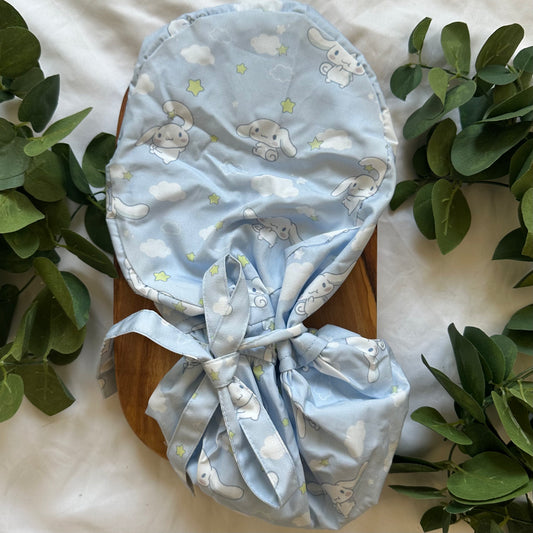 CINNAMOROLL BLUE SATIN LINED PONYTAIL SCRUB CAP