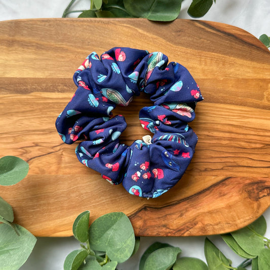 PONYO - DARK BLUE PONYO WITH SEA CREATURES SCRUNCHIE